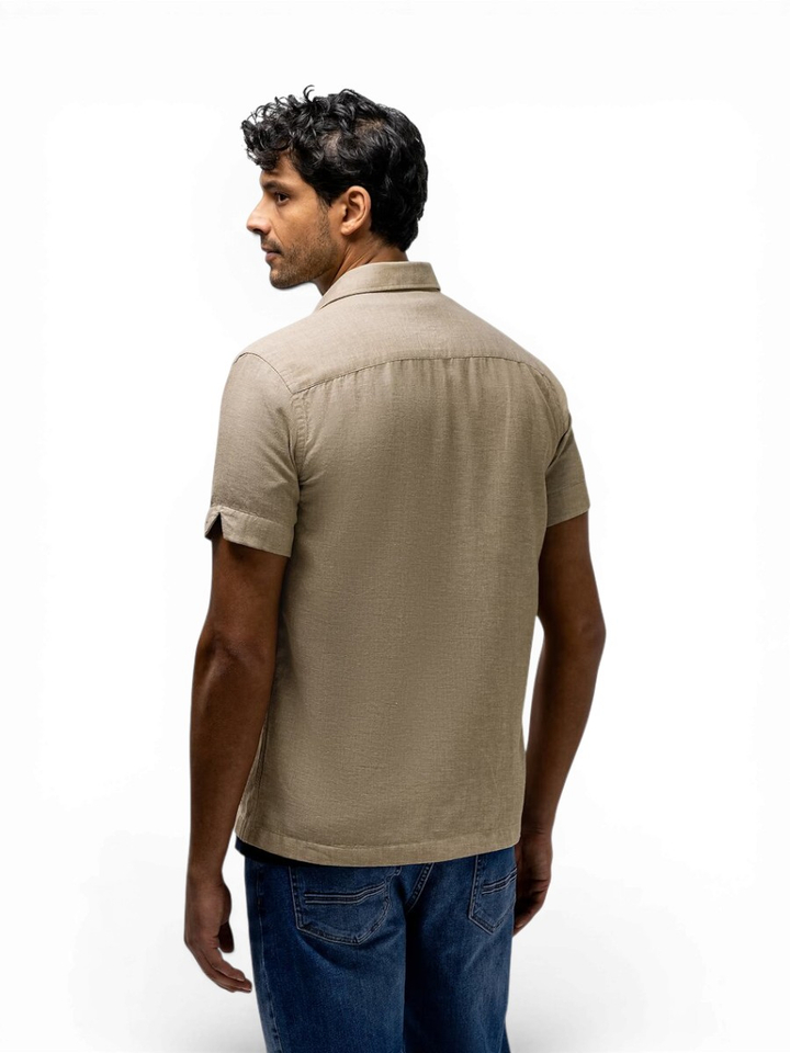 Beige linnen hemd (regular fit) met korte mouwen State Of Art 