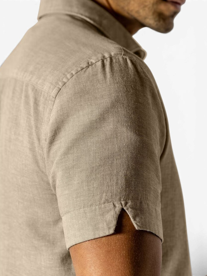 Beige linnen hemd (regular fit) met korte mouwen State Of Art 