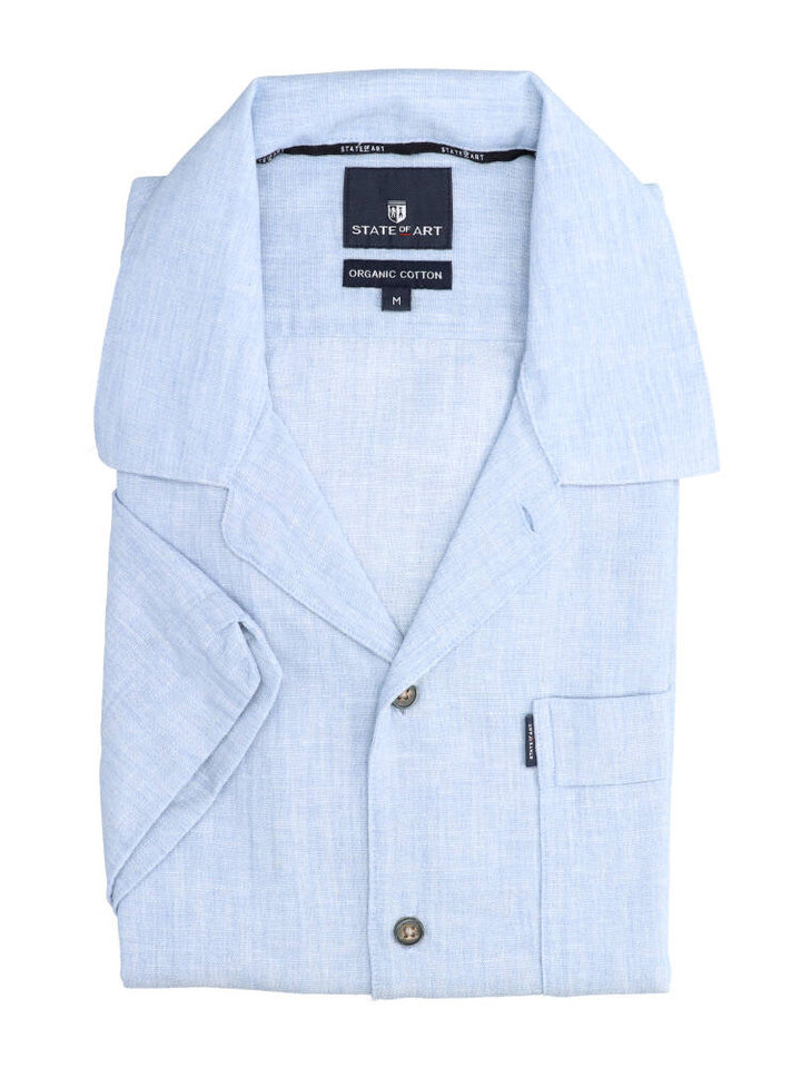 Jeansblauw linnen hemd (regular fit) met korte mouwen State Of Art 