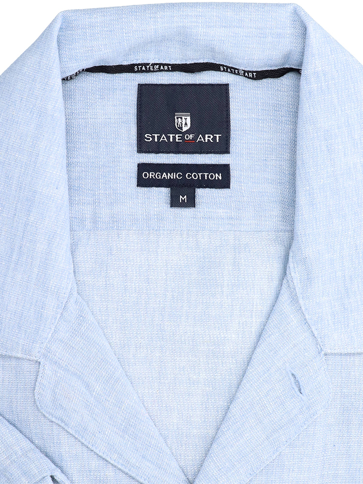 Jeansblauw linnen hemd (regular fit) met korte mouwen State Of Art 