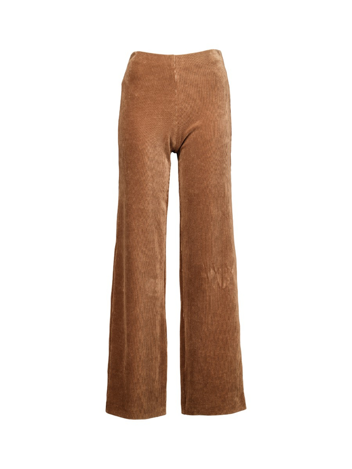 Camel kleurige broek met elastiek in ribfluweel Elaine Long Raffaello