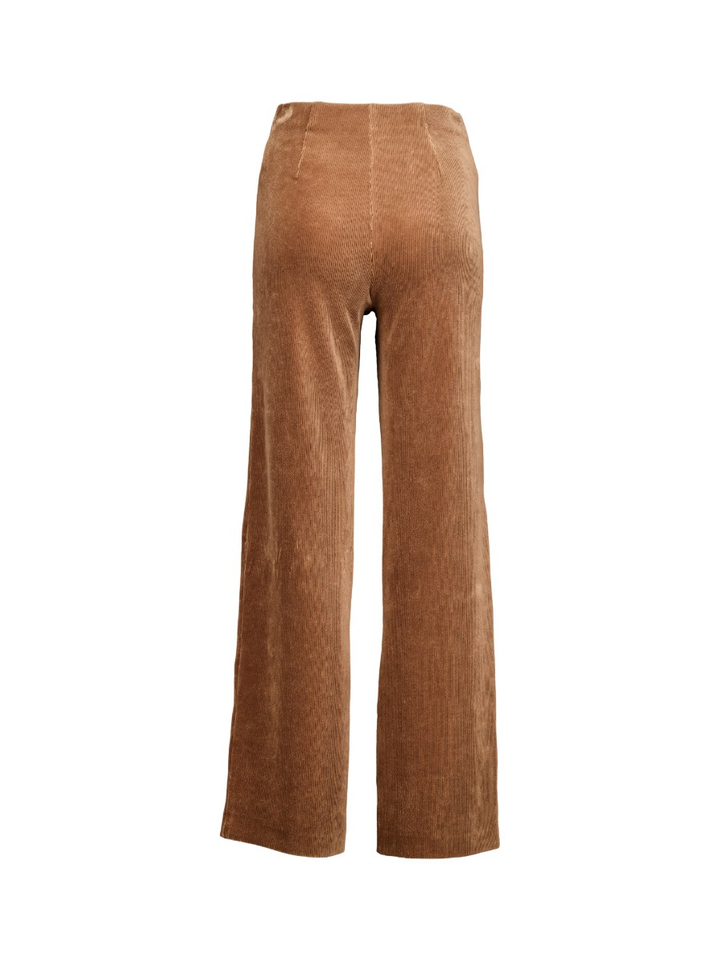Camel kleurige broek met elastiek in ribfluweel Elaine Long Raffaello