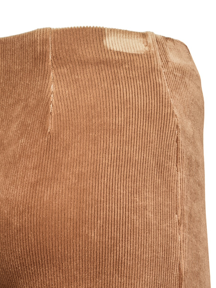 Camel kleurige broek met elastiek in ribfluweel Elaine Long Raffaello