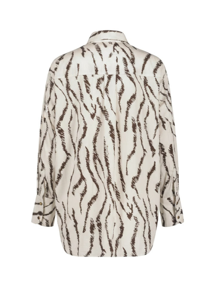 Creme kleurige bloes met bruine print en strik Lianne Beaumont 