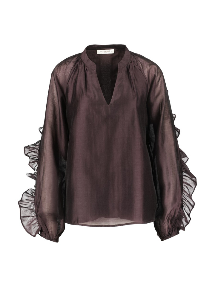 Aubergine blouse met transparante mouwen AMANDA Beaumont