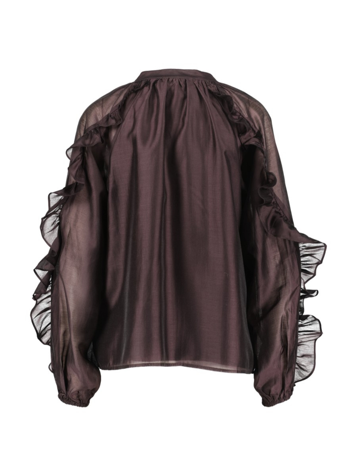 Aubergine blouse met transparante mouwen AMANDA Beaumont