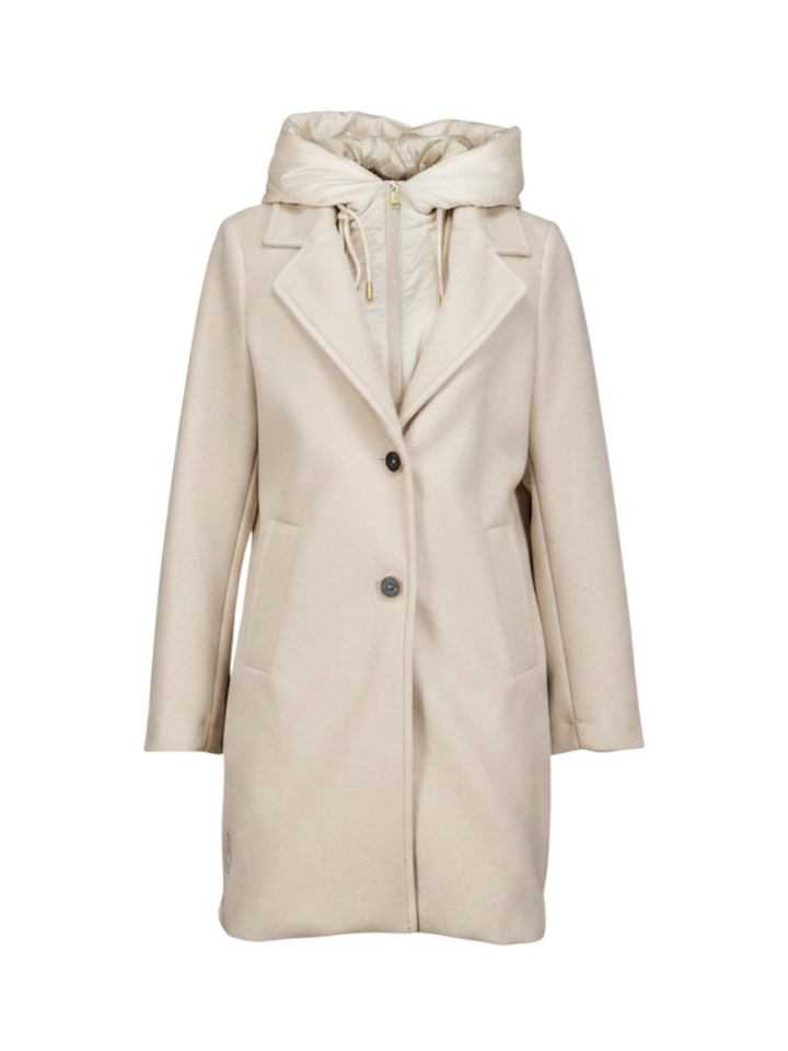 Beige mantel met afritsbare kap Elvira Beaumont