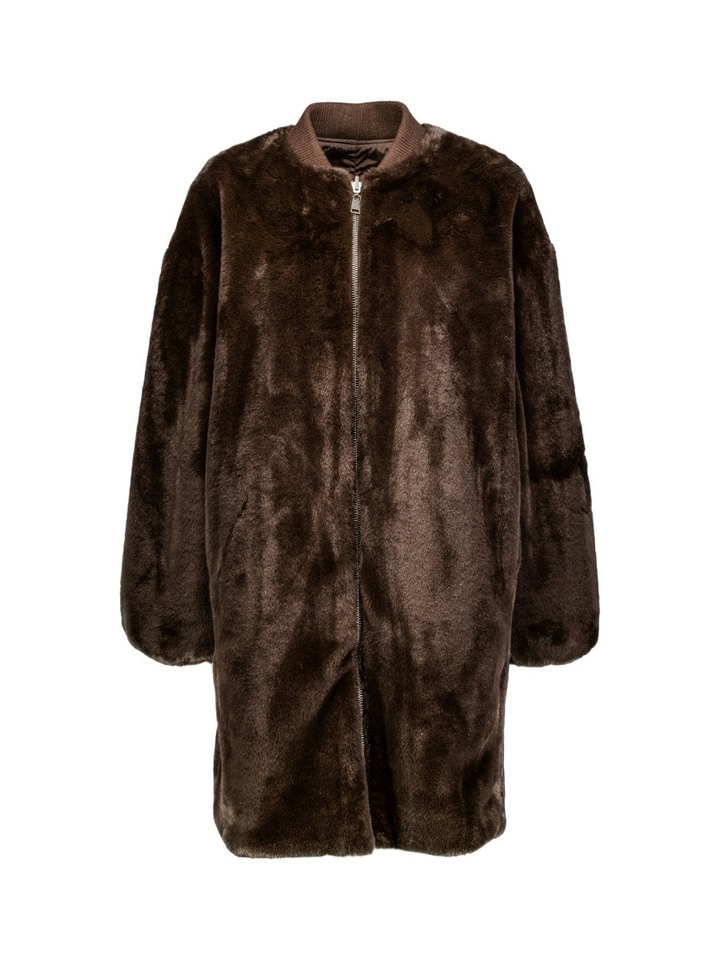 Bruine halflange faux fur jas Beaumont