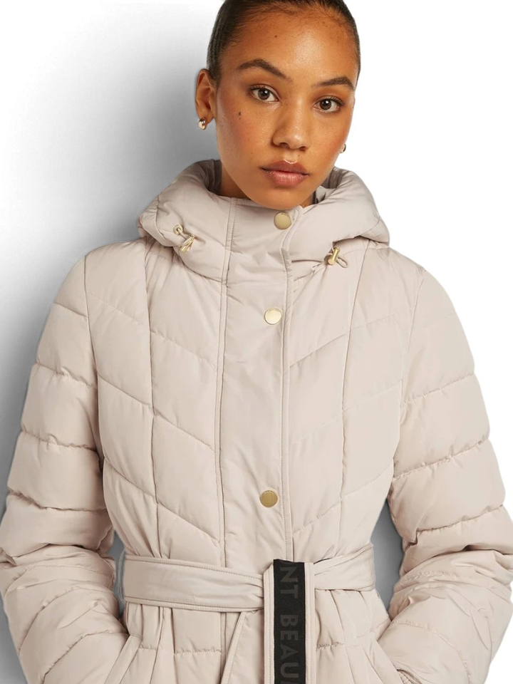 Beige jas met kap en riem Embla Beaumont 