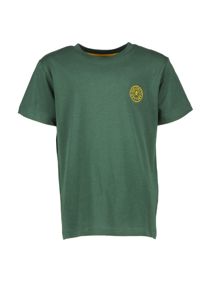 Donkergroene katoenen t-shirt met korte mouwen en opdruk op achterkant Hackett 