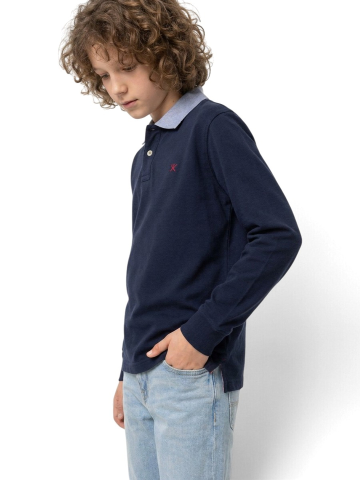 Old navy blauwe polo met lange mouwen Hackett