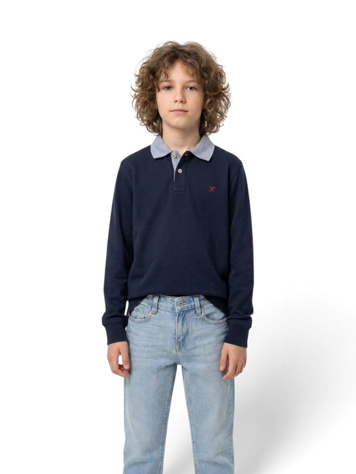 Old navy blauwe polo met lange mouwen Hackett