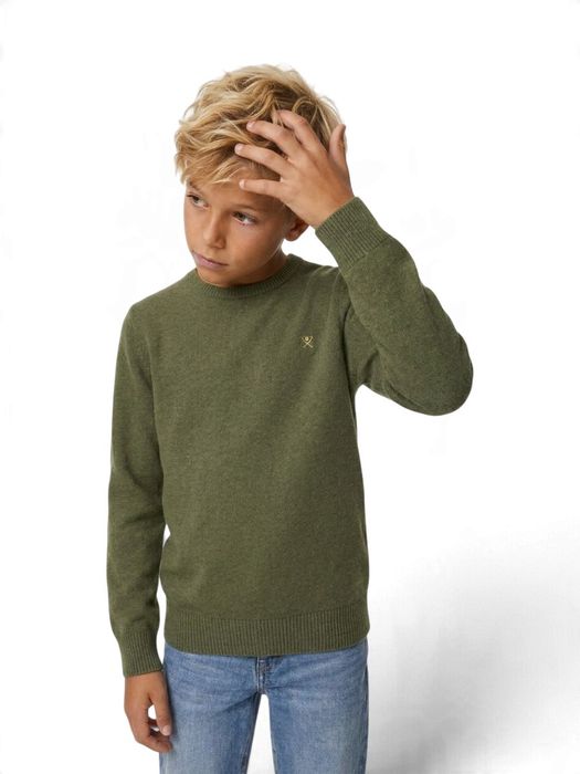 Donkergroene katoen pull met ronde hals Hackett