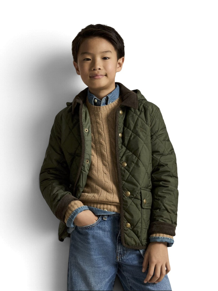Kakigroene gewatteerde met bruine ribfluwelen afwerking Ralph Lauren
