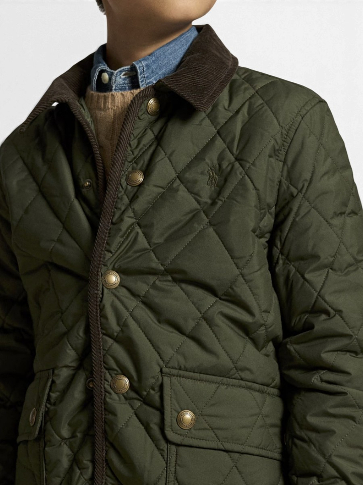 Kakigroene gewatteerde met bruine ribfluwelen afwerking Ralph Lauren