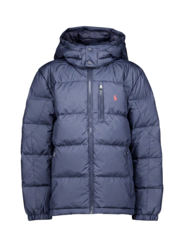 Blauwe puffer jacket met rits en kap Ralph Lauren 