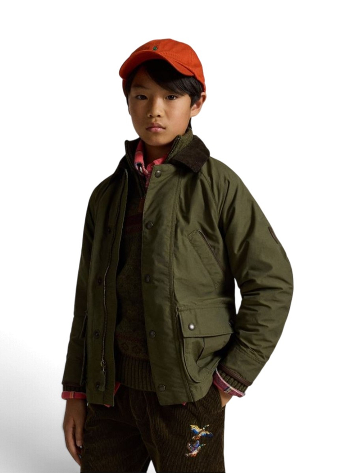 Kaki groene vest met ribfluwelen kraag Ralph Lauren