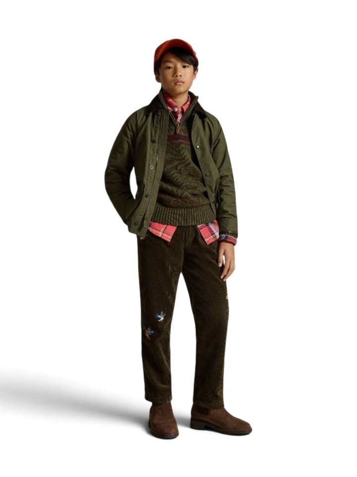 Kaki groene vest met ribfluwelen kraag Ralph Lauren