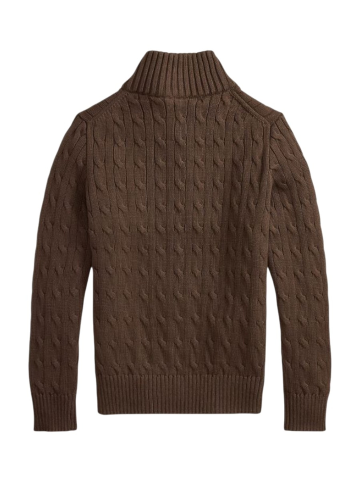 Bruine katoenen kabeltrui met kwartrits Ralph Lauren 