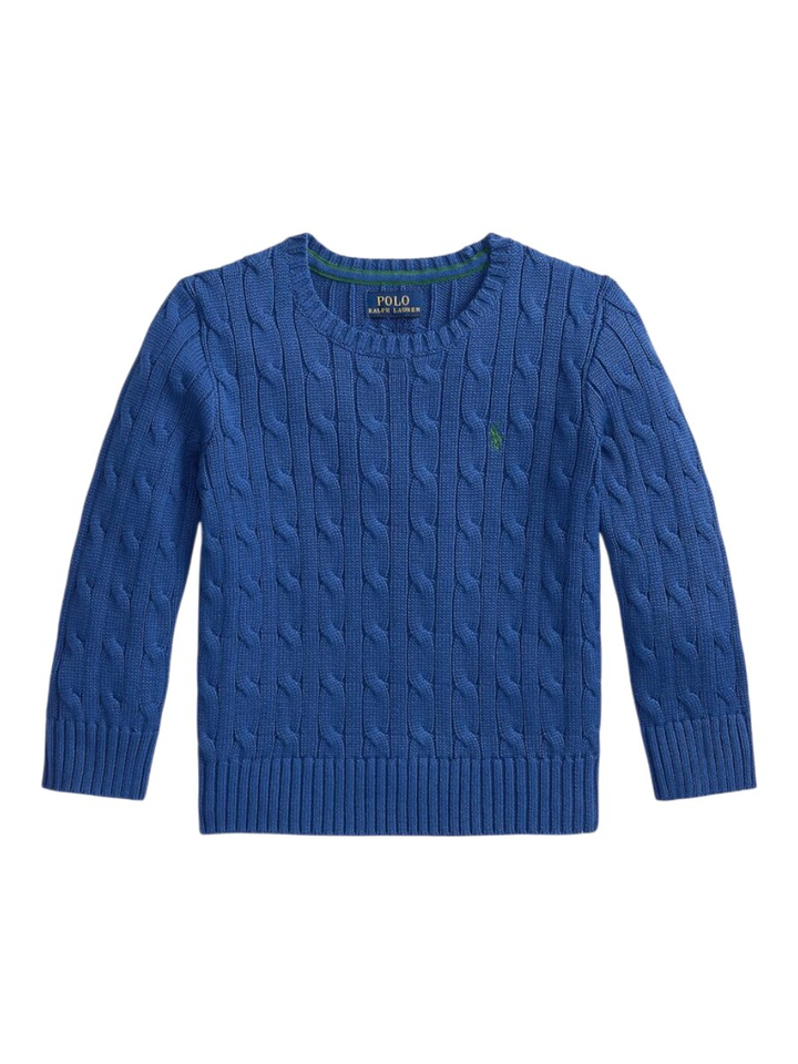 Dusty azure kabeltrui met ronde hals en lange mouwen Ralph Lauren