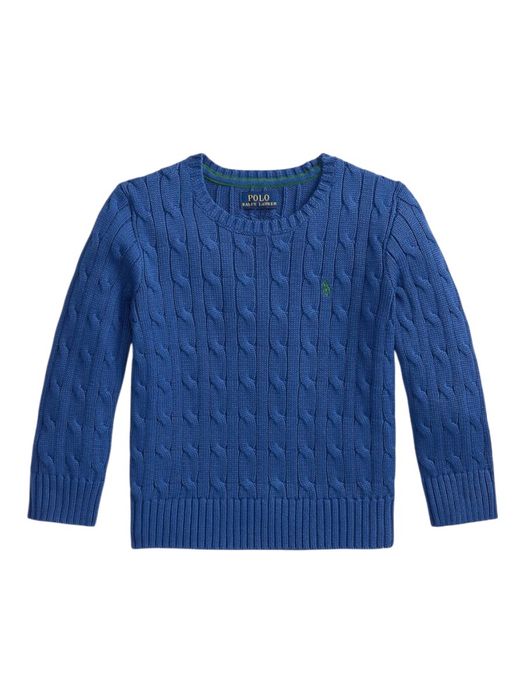 Dusty azure kabeltrui met ronde hals en lange mouwen Ralph Lauren