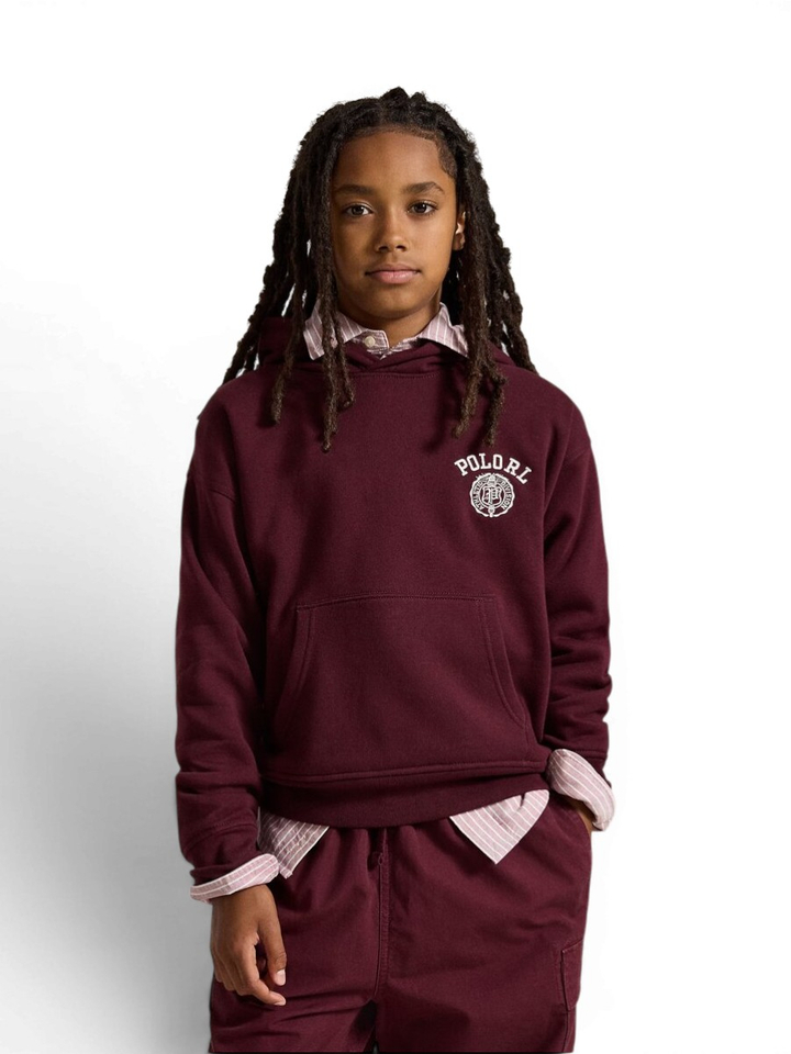 Bordeaux big fit fleece hoodie met logo Ralph Lauren