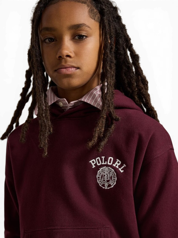Bordeaux big fit fleece hoodie met logo Ralph Lauren