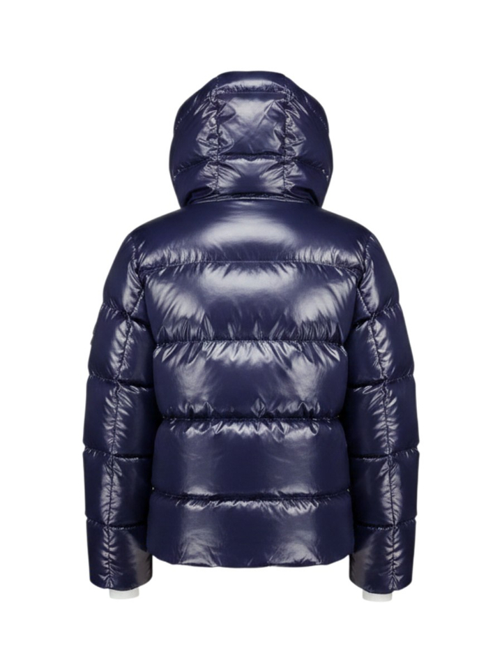 Donkerblauwe glanzende puffer jacket met rits en kap Ralph Lauren