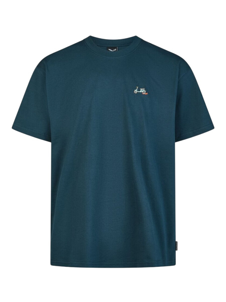 Blauwe katoenen t-shirt met ronde hals en korte mouwen I Scooter Iriedaily