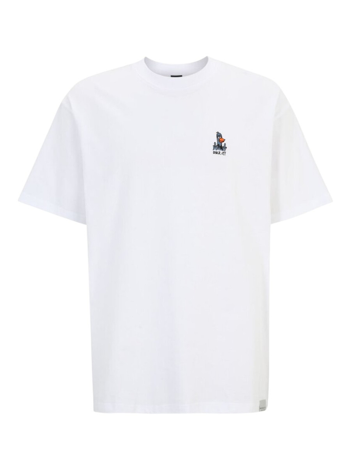 Witte katoenen t-shirt met ronde hals en korte mouwen What The Duck Iriedaily