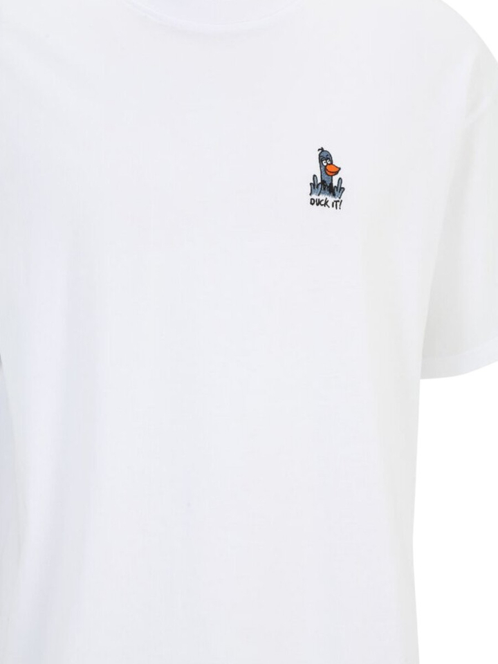 Witte katoenen t-shirt met ronde hals en korte mouwen What The Duck Iriedaily