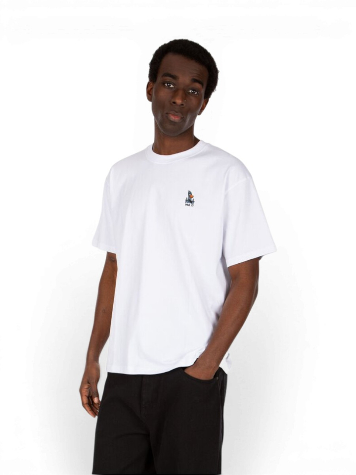 Witte katoenen t-shirt met ronde hals en korte mouwen What The Duck Iriedaily