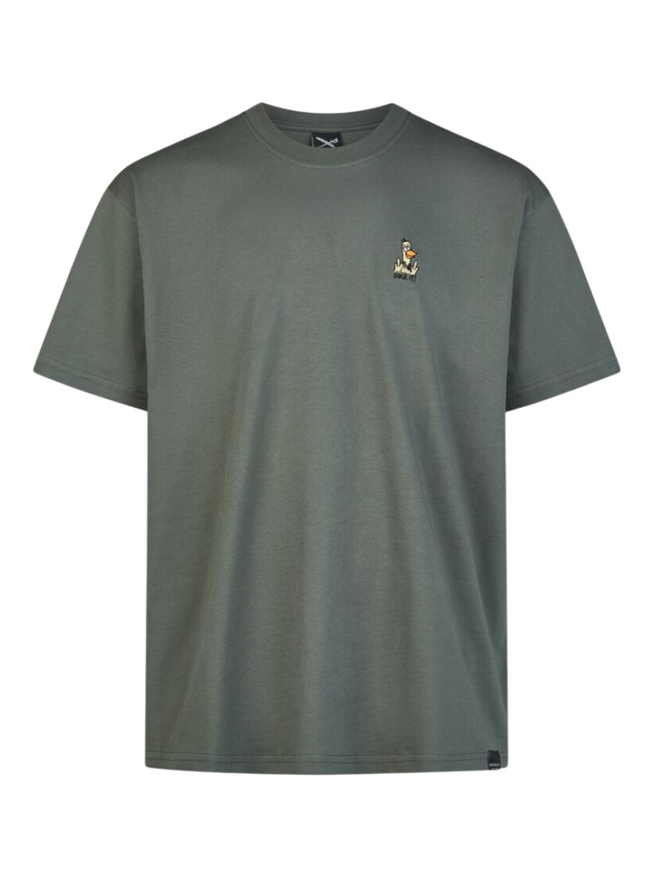 Groene katoenen t-shirt met ronde hals en korte mouwen What The Duck Iriedaily