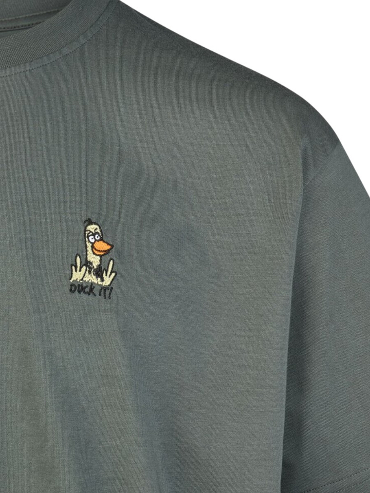 Groene katoenen t-shirt met ronde hals en korte mouwen What The Duck Iriedaily