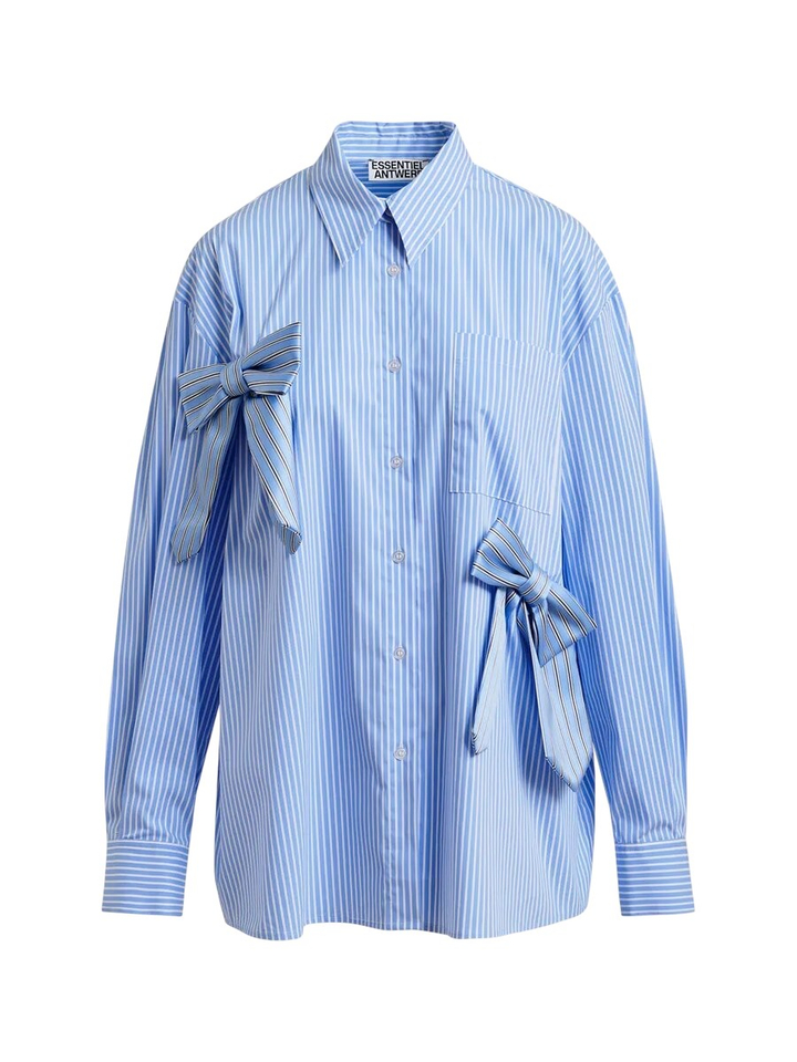 Oversized katoenen shirt met blauwe, witte en zwarte strepen en strikjes Jiwi Essentiel