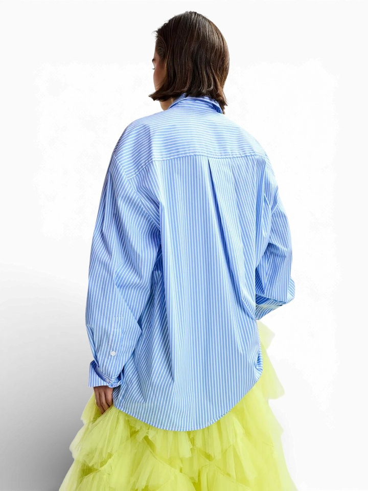 Oversized katoenen shirt met blauwe, witte en zwarte strepen en strikjes Jiwi Essentiel