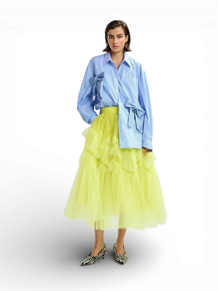 Oversized katoenen shirt met blauwe, witte en zwarte strepen en strikjes Jiwi Essentiel