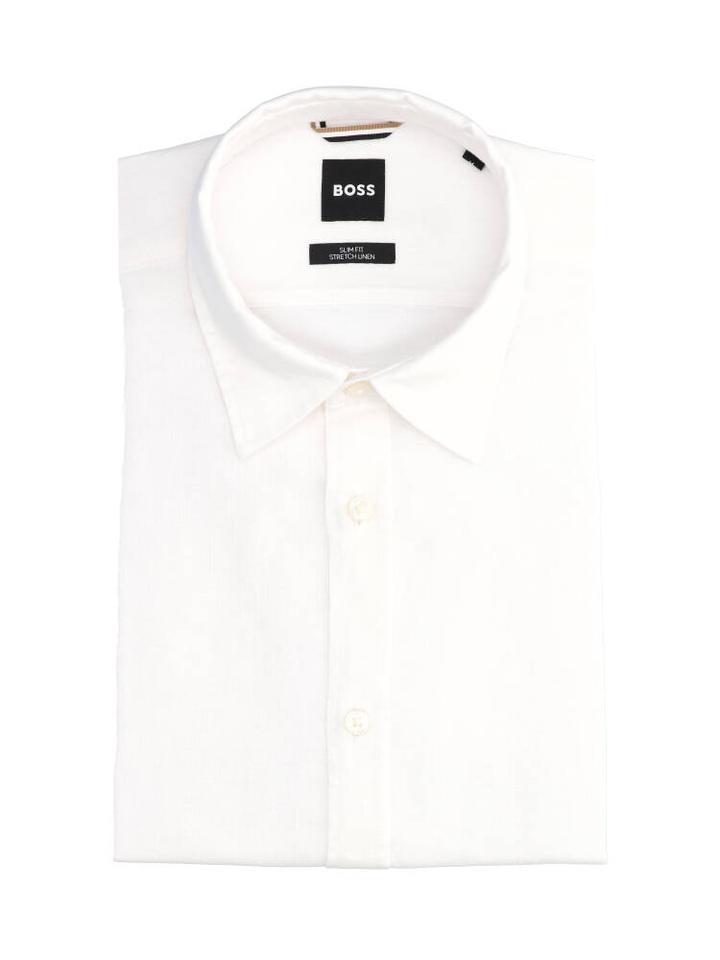 Wit linnen hemd (slim fit stretch) met korte mouwen Hugo Boss 
