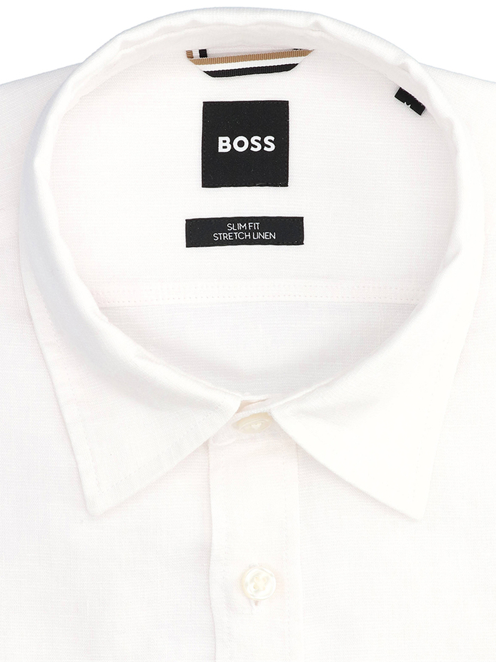 Wit linnen hemd (slim fit stretch) met korte mouwen Hugo Boss 