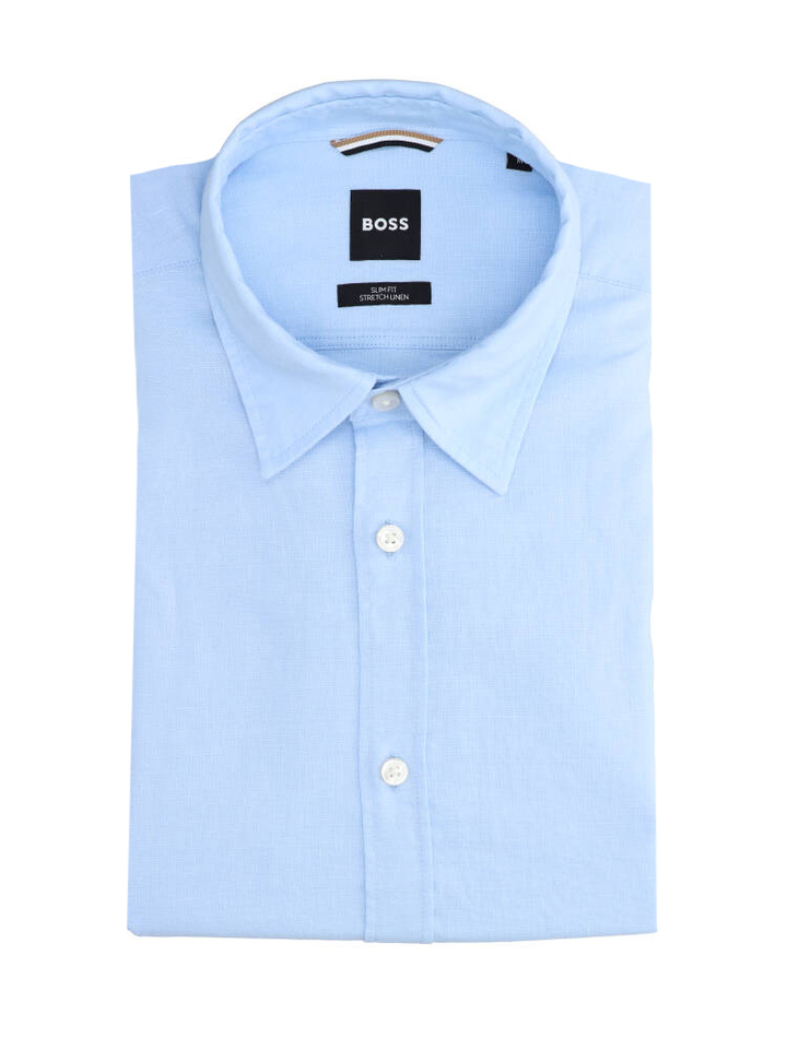 Lichtblauw hemd (slim fit stretch) met korte mouwen Hugo Boss