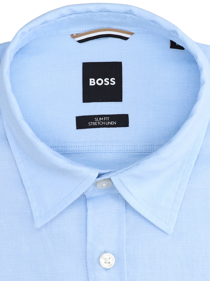 Lichtblauw hemd (slim fit stretch) met korte mouwen Hugo Boss