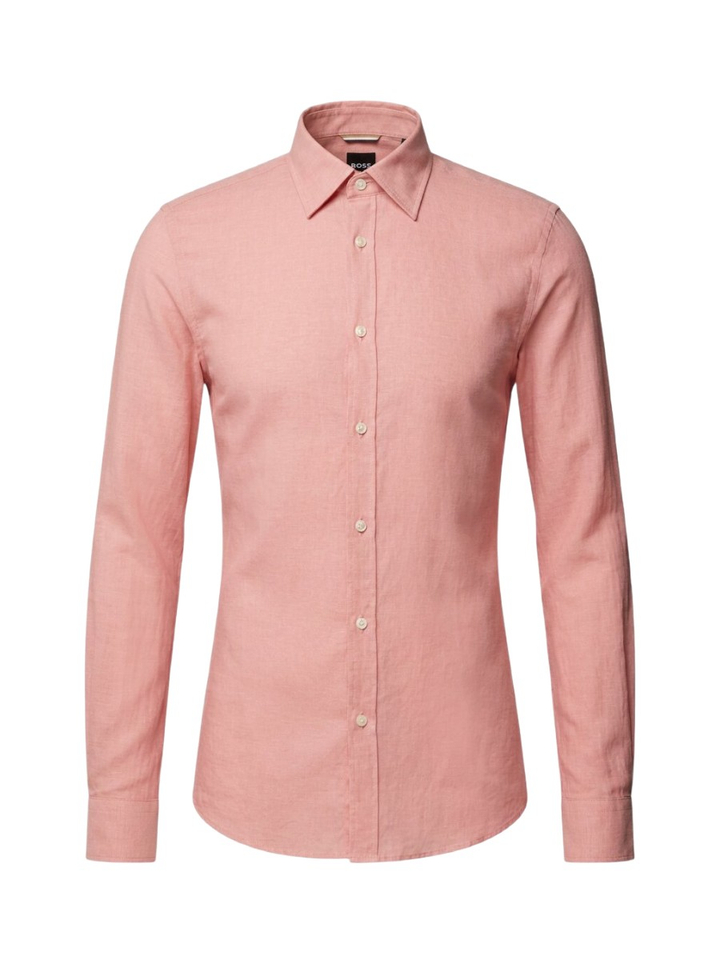 Light/pastel pink linnen hemd (slim fit) met korte mouwen Roan Hugo Boss