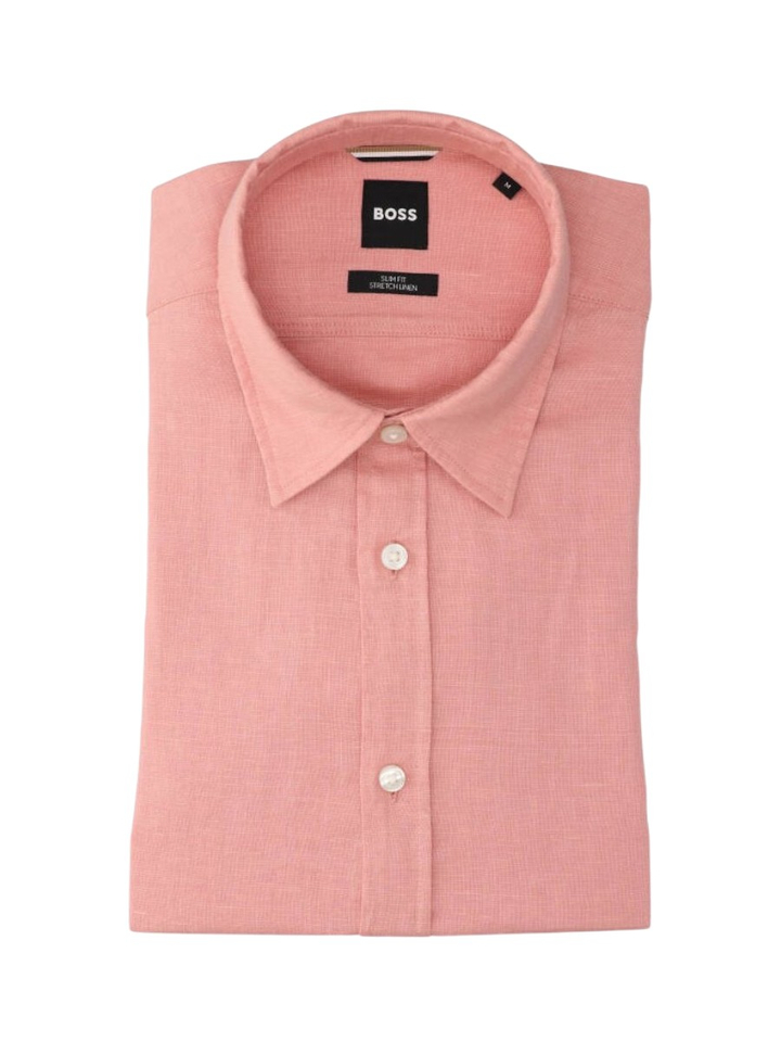 Light/pastel pink linnen hemd (slim fit) met korte mouwen Roan Hugo Boss