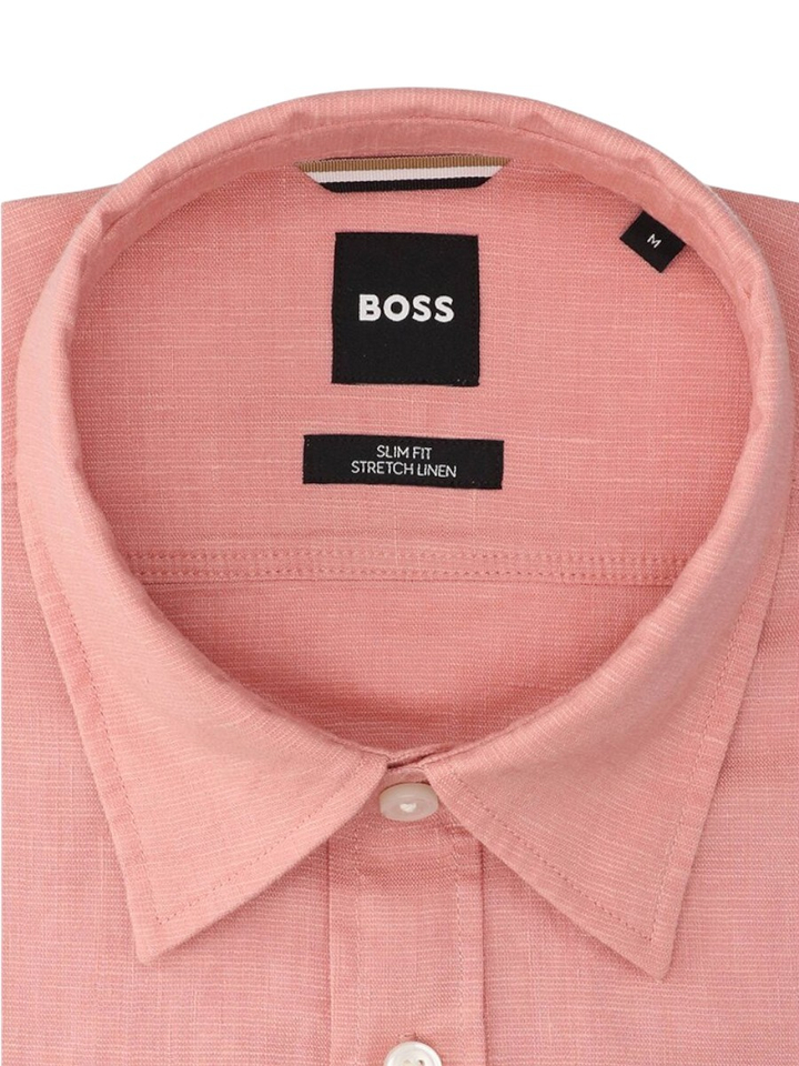 Light/pastel pink linnen hemd (slim fit) met korte mouwen Roan Hugo Boss