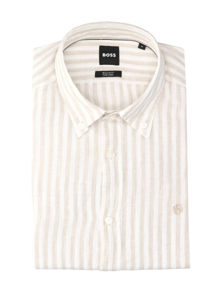 Open beige linnen hemd (regular fit) met strepen Hugo Boss 