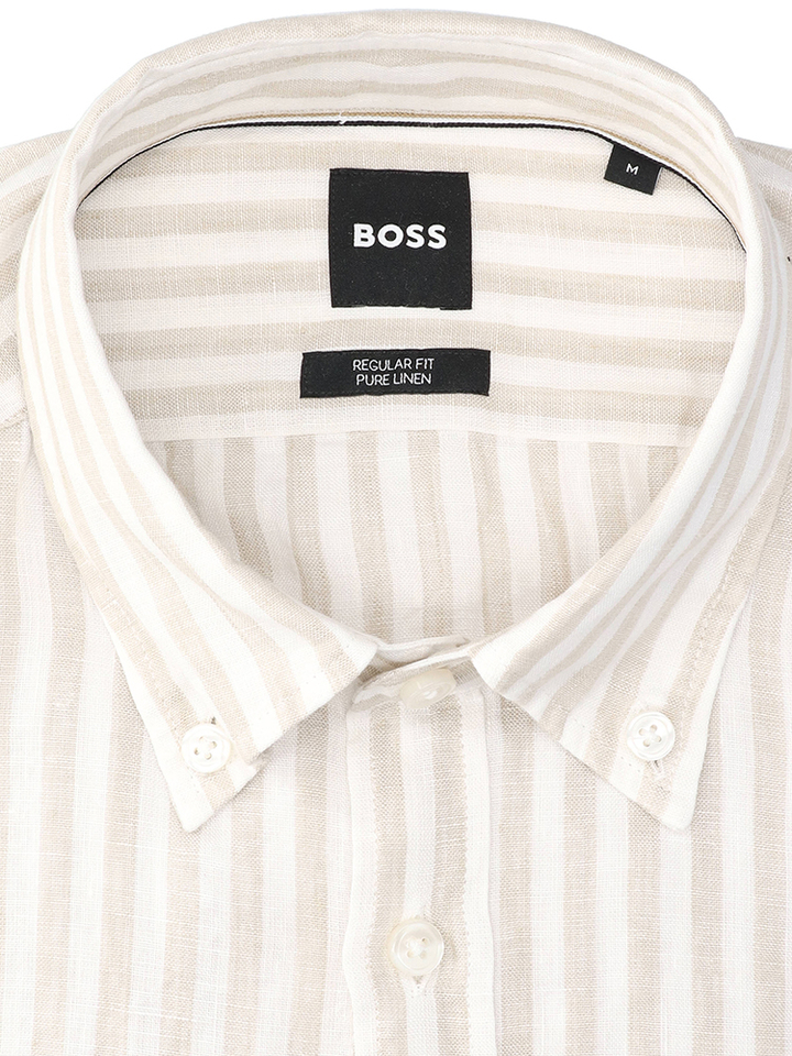 Open beige linnen hemd (regular fit) met strepen Hugo Boss 