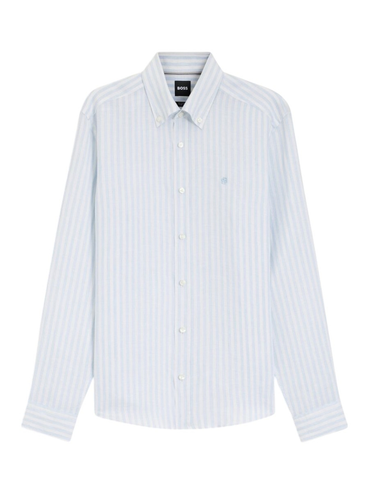 Light pastel blue linnen hemd (regular fit) met strepen en lange mouwen Hugo Boss