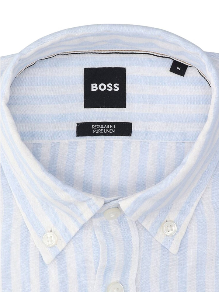 Light pastel blue linnen hemd (regular fit) met strepen en lange mouwen Hugo Boss