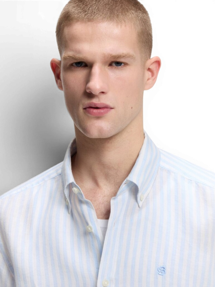Light pastel blue linnen hemd (regular fit) met strepen en lange mouwen Hugo Boss