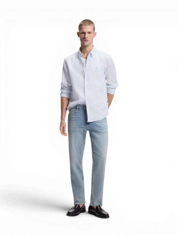 Light pastel blue linnen hemd (regular fit) met strepen en lange mouwen Hugo Boss